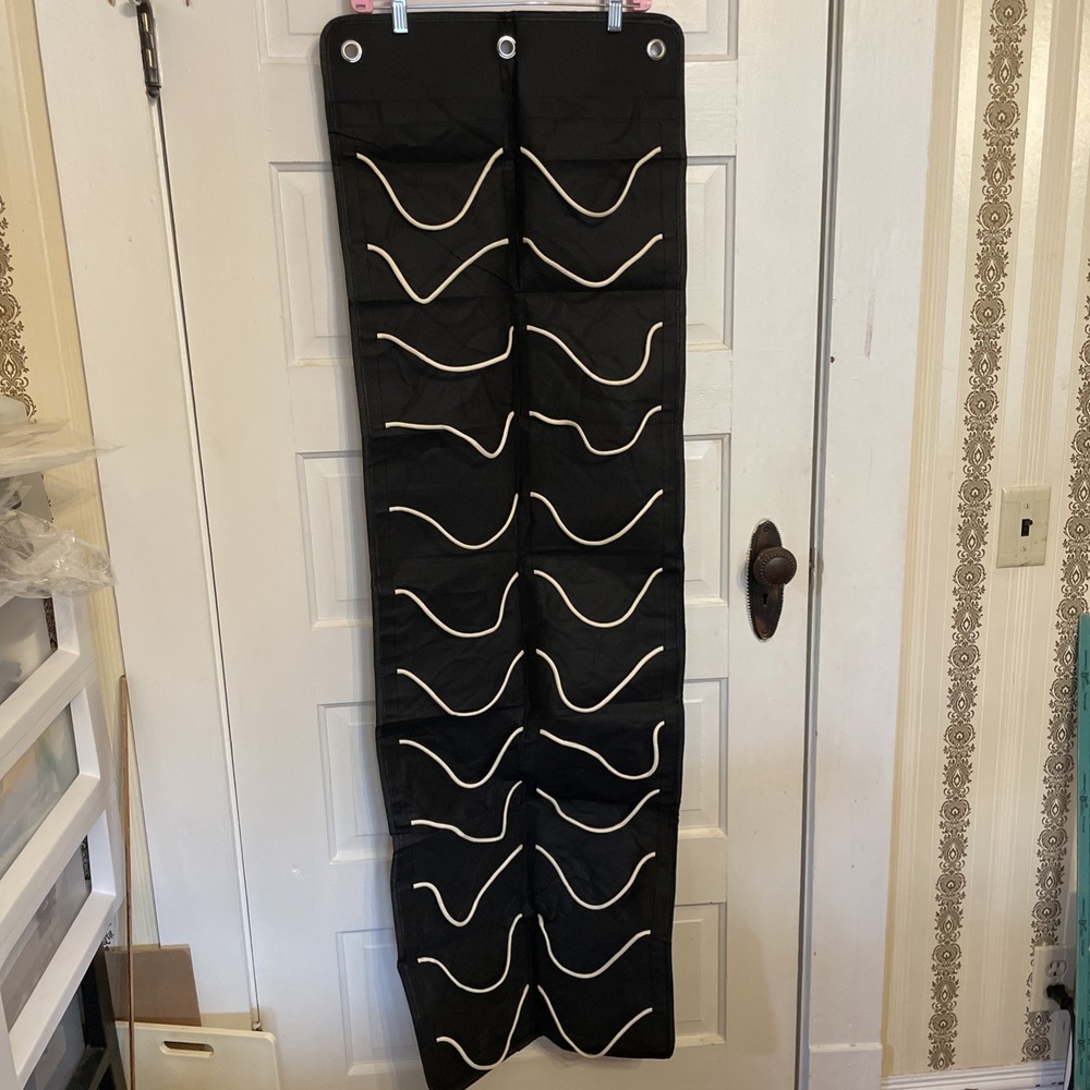 Black Hanging Back of the Door Shoe Organizer Rack Two Rows Elastic Rope